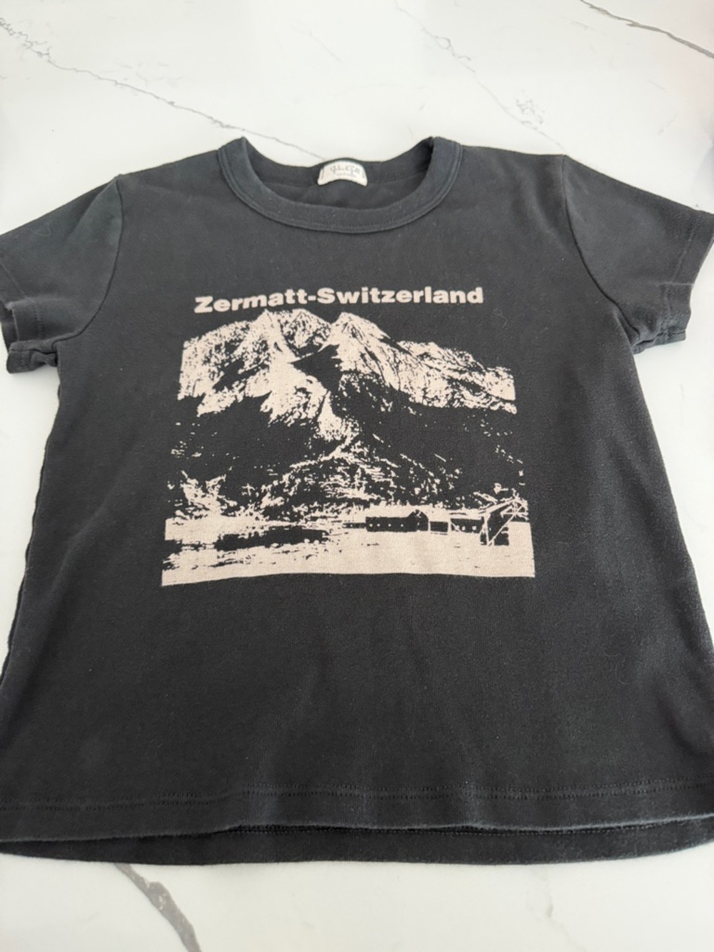 Brandy Melville Black Tee with Cream Zermatt-Switzerland Graphic